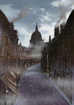 An unused background of a street view, most likely from the rewinding city.