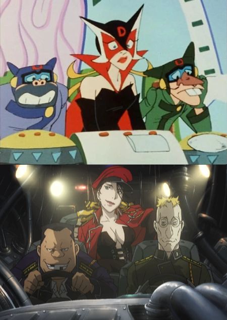 I’ve seen a few comments suggesting that the Venus Corps crew might be based on Yatterman’s Doronbo Gang. Similarities at a glance are the general proportions, colours and failure-prone animal mechs.